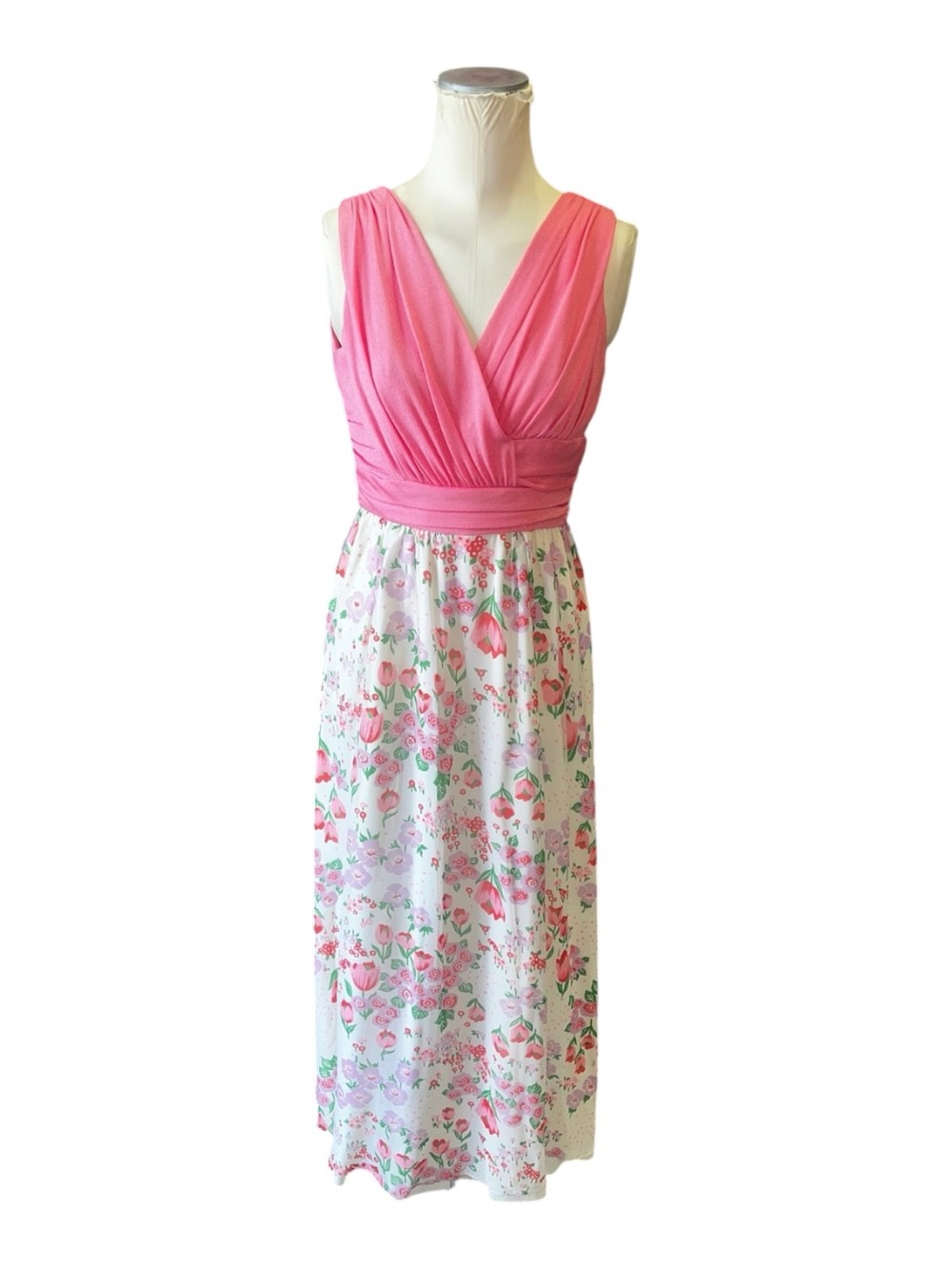 Vintage 70s pleated floral maxi dress